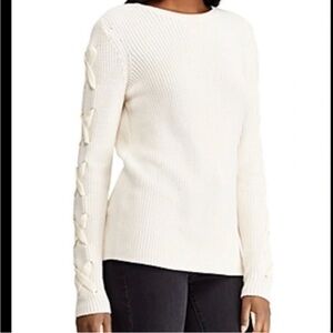 Lauren Ralph Lauren cream crew neck sweater with velvet lace up Size XL